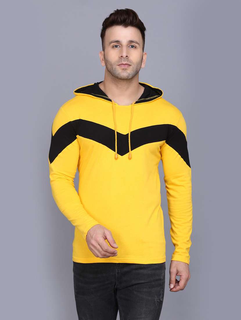 men hood neck color block t-shirt