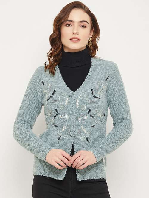 self design acrylic polyamide cardigan - 19164507 -  Standard Image - 0