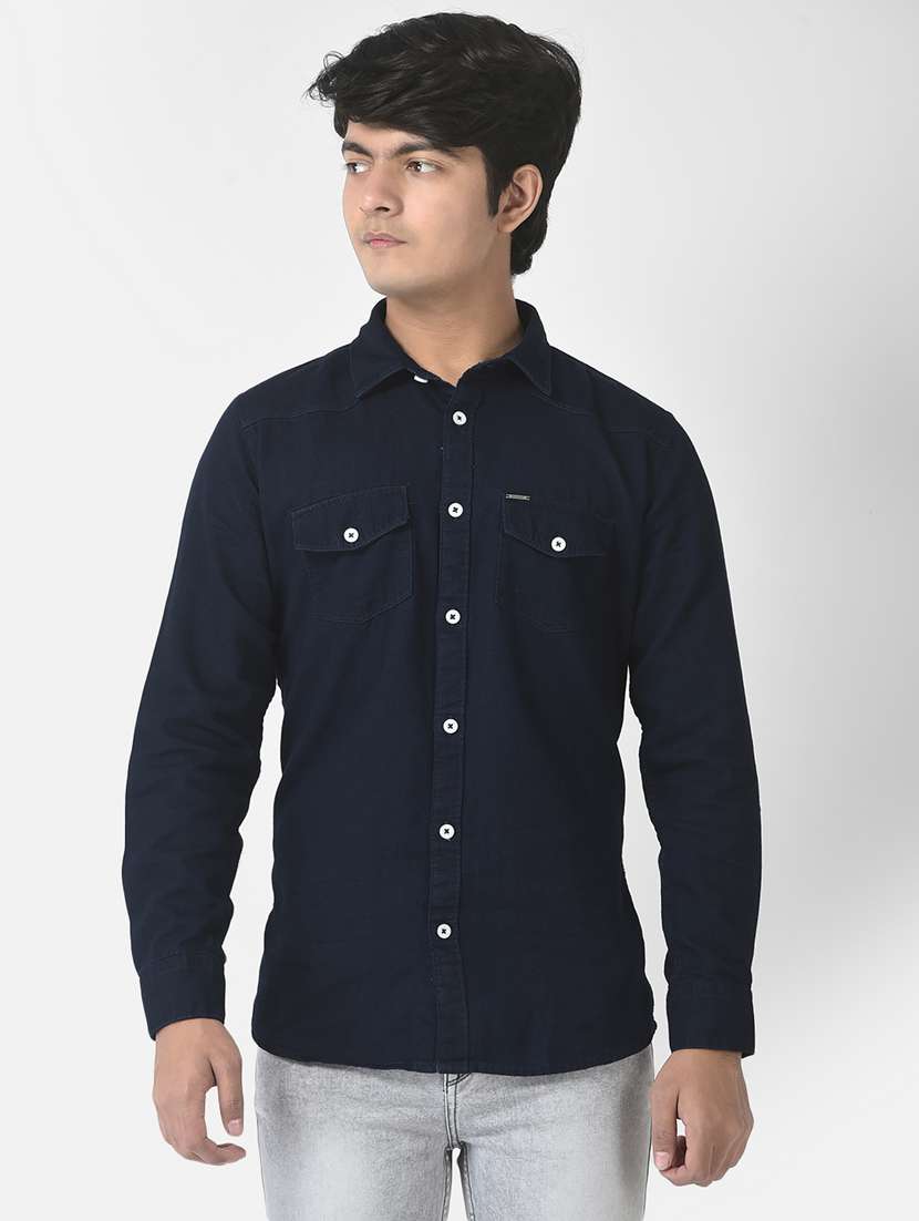 navy blue coloured denim shirt