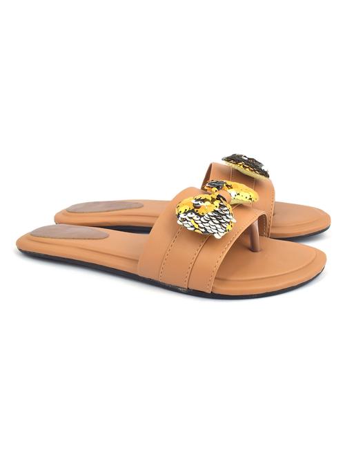 tan slip on flat sandal - 19165831 - Standard Image - 0