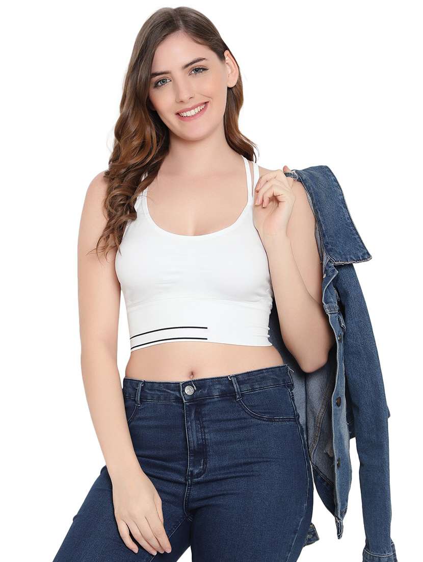 white cotton blend sports bra - 19166282 - Standard Image - 3