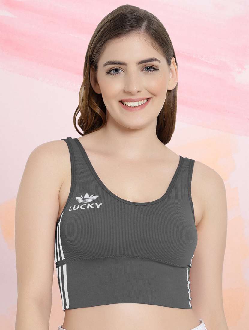 grey cotton blend sports bra - 19166313 - Zoom Image - 0