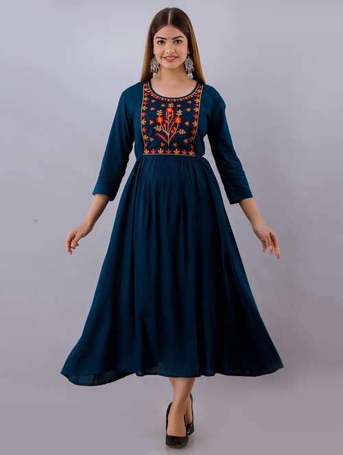 embroidered flared ethnic dress - 19166771 - Standard Image - 0