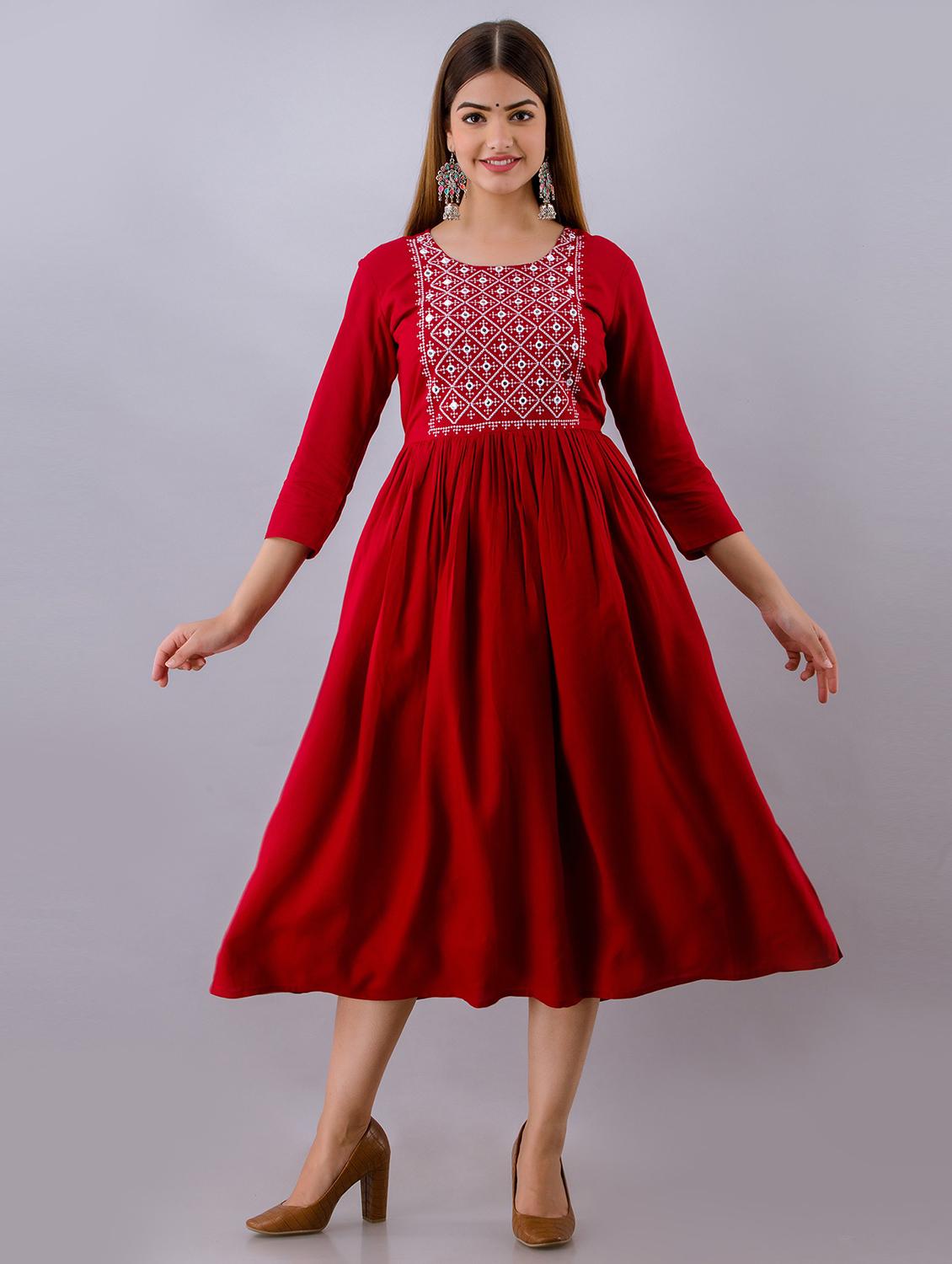 embroidered flared ethnic dress - 19166773 - Zoom Image - 0