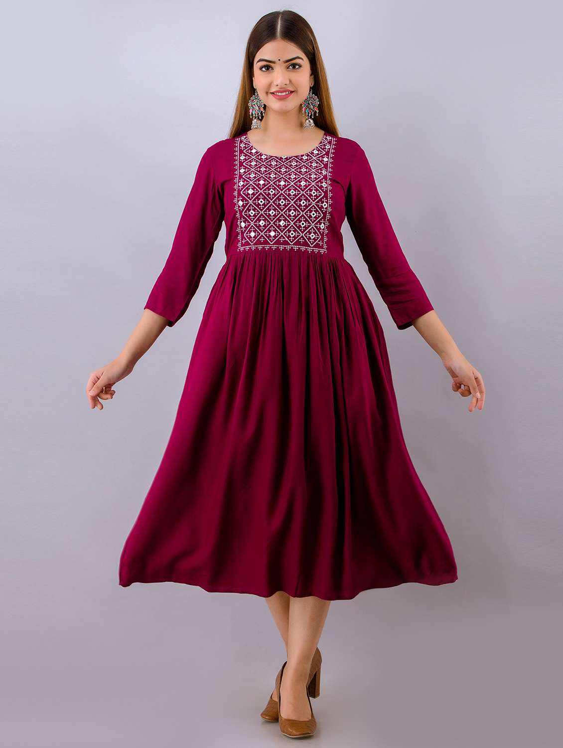 embroidered flared ethnic dress - 19166774 - Zoom Image - 0
