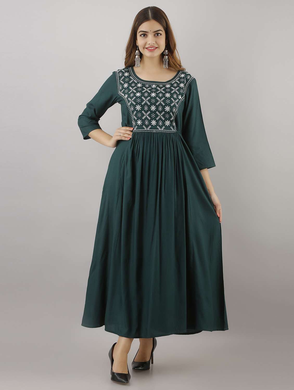embroidered flared ethnic dress - 19166792 - Zoom Image - 0