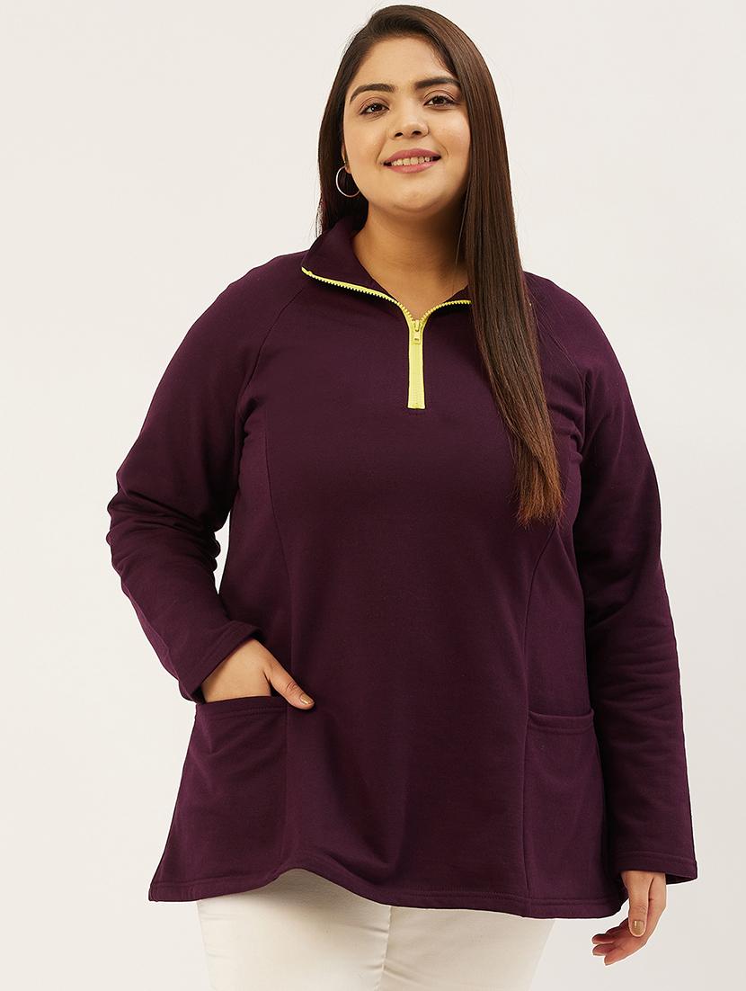 stand collar solid sweatshirt - 19166862 - Zoom Image - 0
