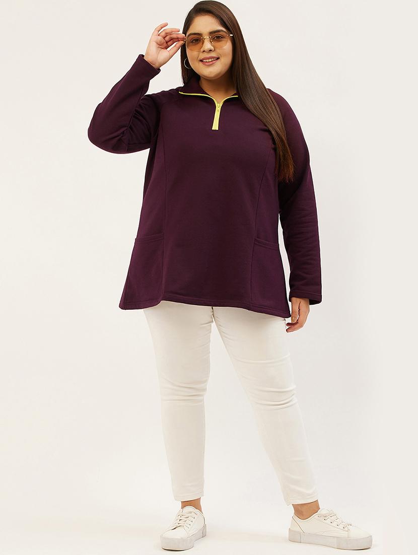 stand collar solid sweatshirt - 19166862 - Standard Image - 3