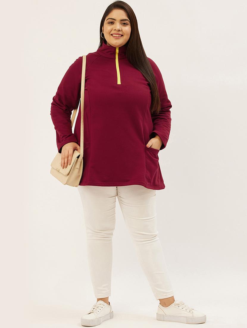 stand collar solid sweatshirt - 19166864 - Standard Image - 3