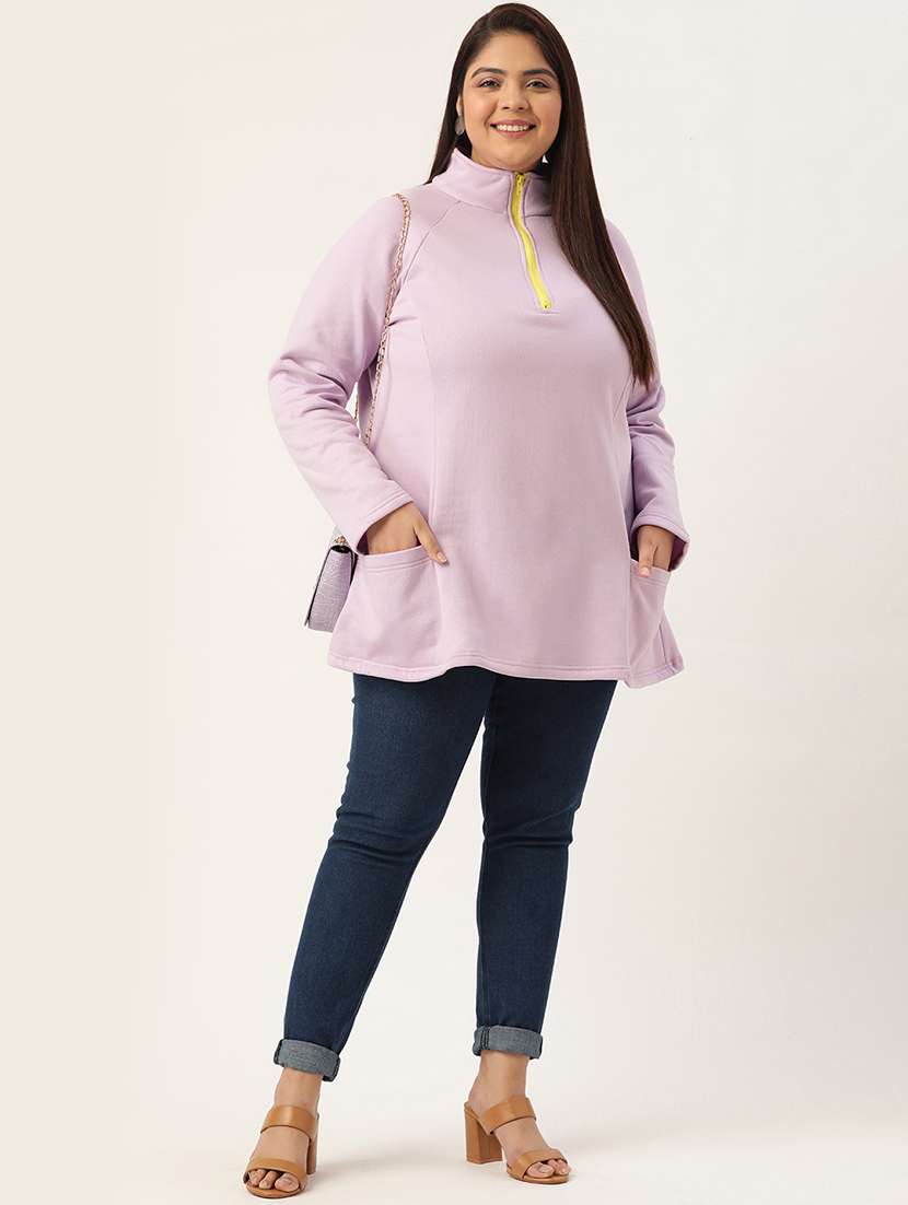 stand collar solid sweatshirt - 19166870 - Standard Image - 3