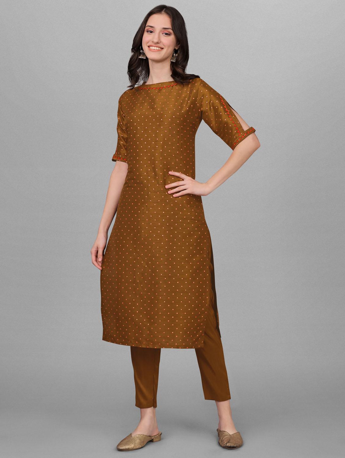 brown silk kurta pant set - 19166965 - Zoom Image - 0