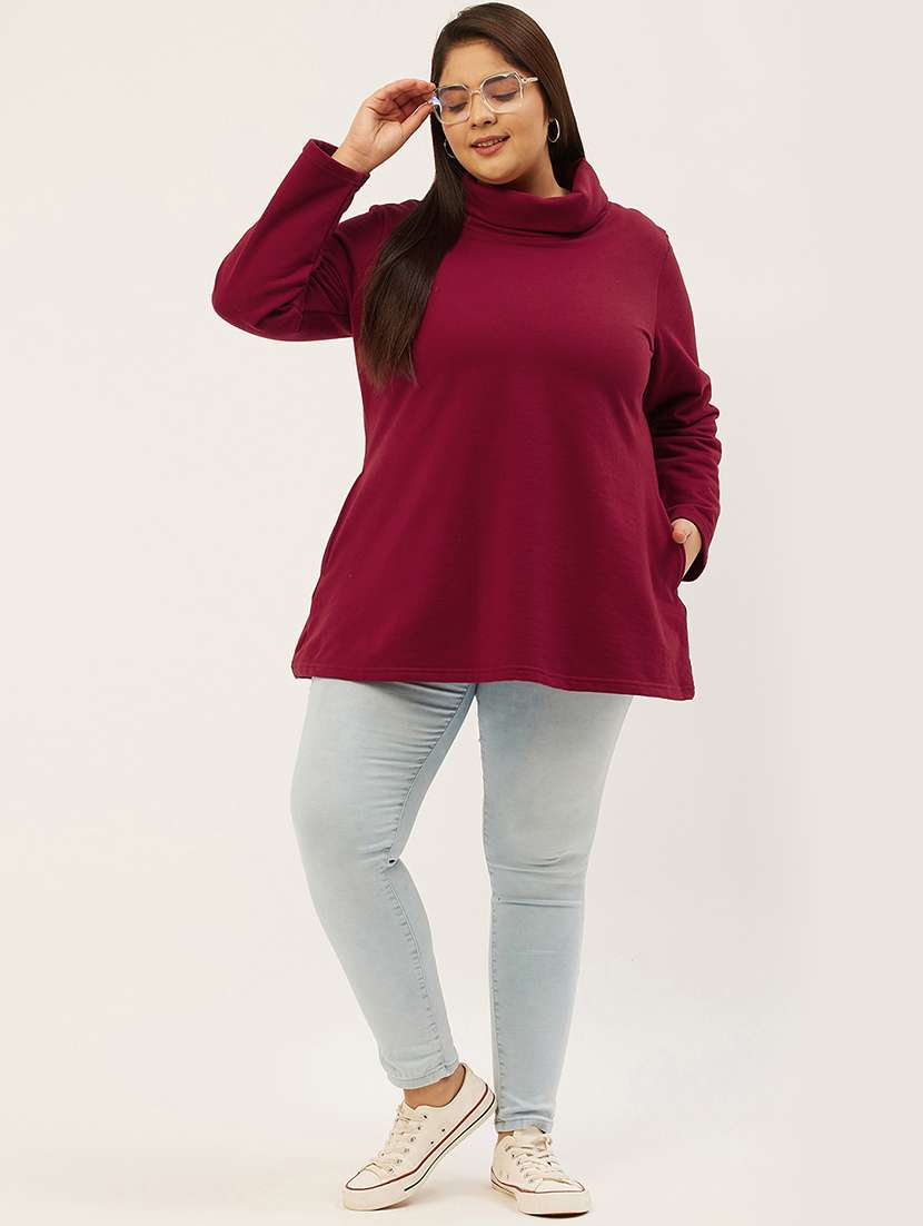 maroon cotton blend plus sweatshirt - 19167559 -  Standard Image - 3
