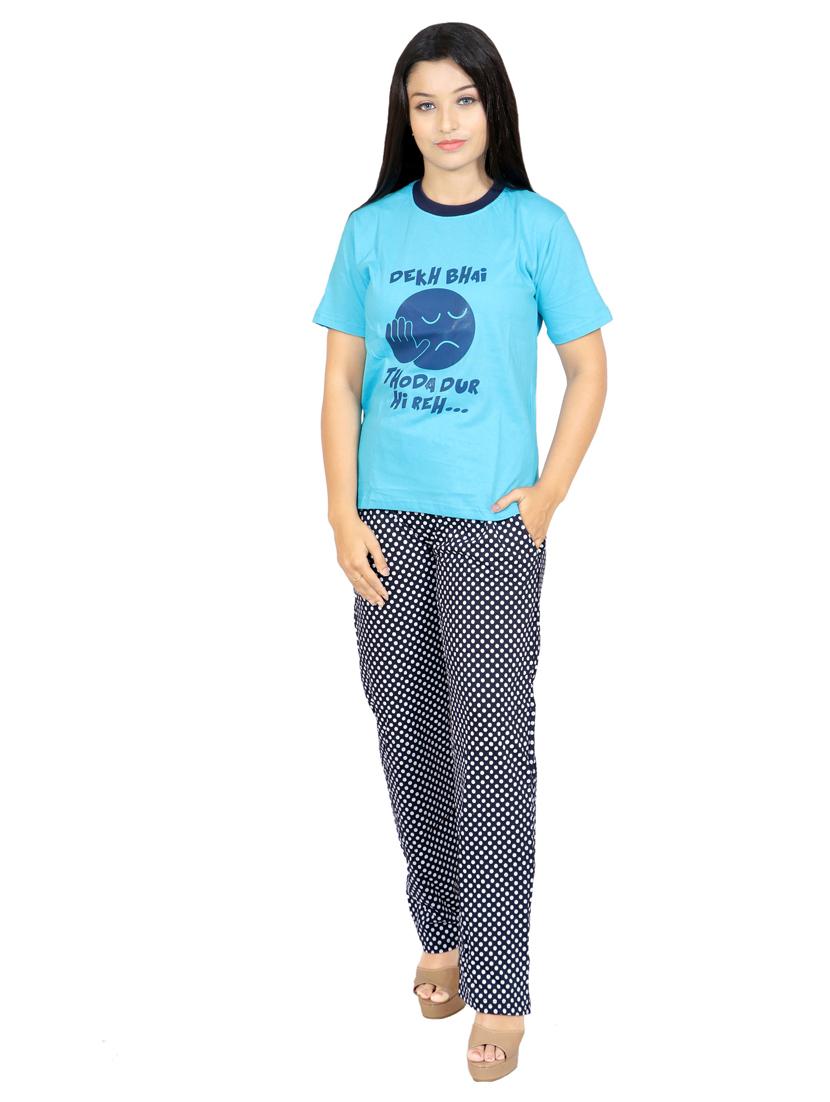 round neck printed nightwear set - 19167602 - Zoom Image - 0