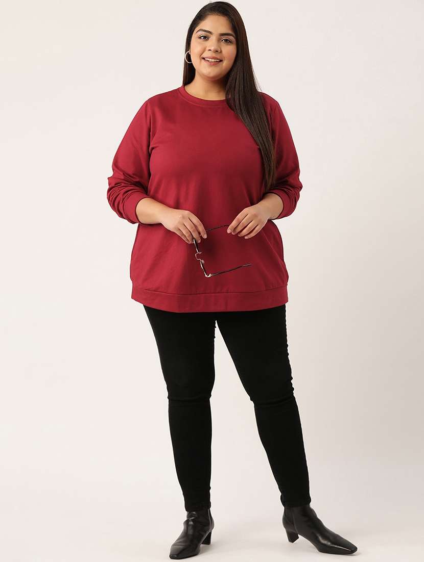 maroon cotton blend plus sweatshirt - 19169460 -  Standard Image - 3