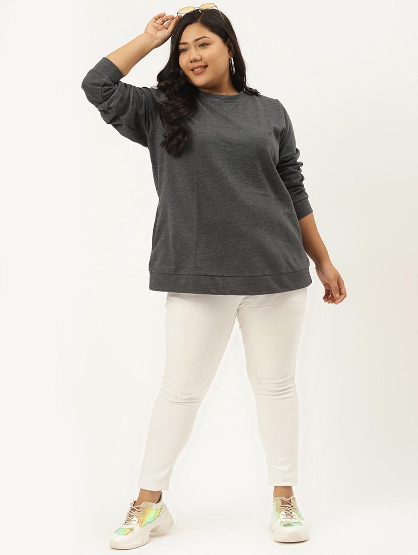 round neck solid plus sweatshirt - 19169464 - Standard Image - 3