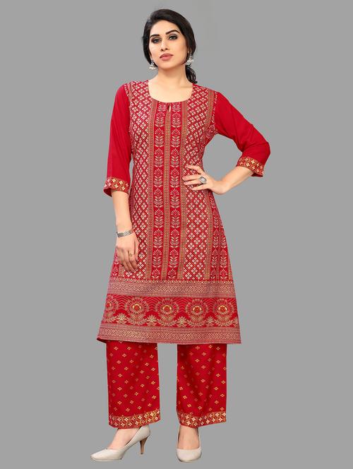 red viscose kurta palazzo  set - 19169515 -  Standard Image - 0