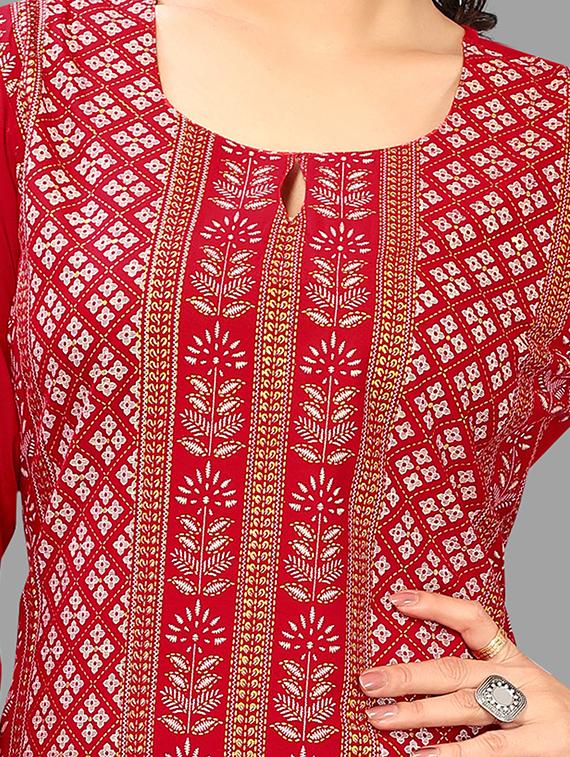 red viscose kurta palazzo set - 19169515 - Standard Image - 3