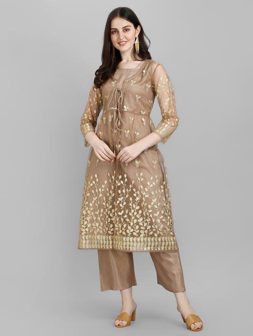 embroidered kurta pant set with shrug - 19169535 -  Standard Image - 0