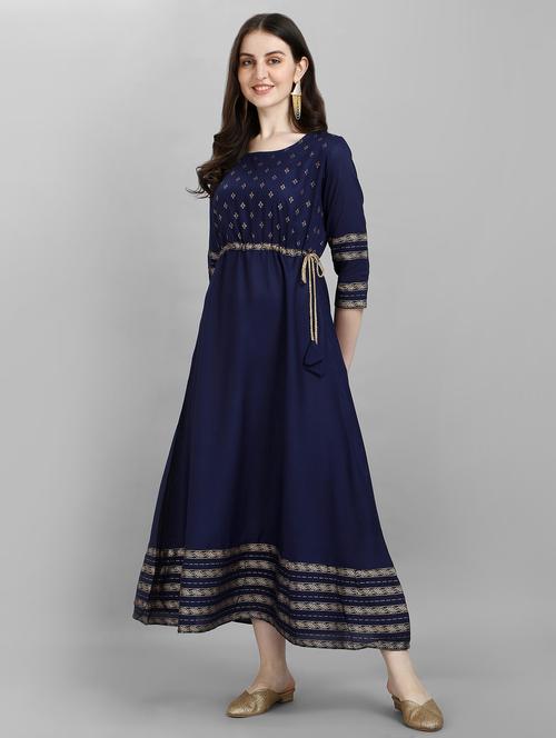 blue printed a-line kurta - 19169607 -  Standard Image - 0