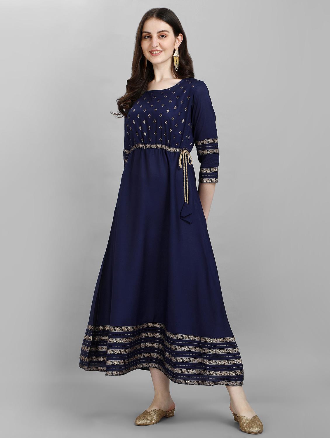 blue printed a-line kurta - 19169607 -  Zoom Image - 0