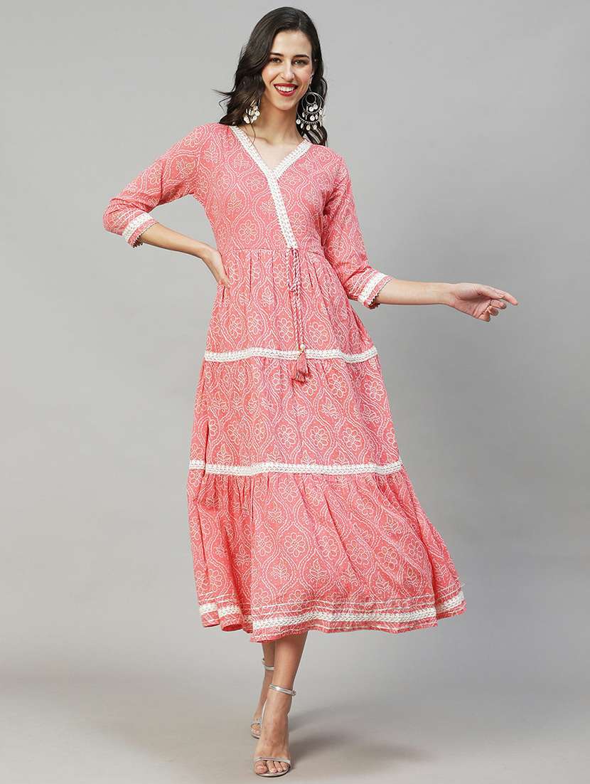 Buy online Pink Cotton Flared Printed Kurti from Kurta Kurtis for Women