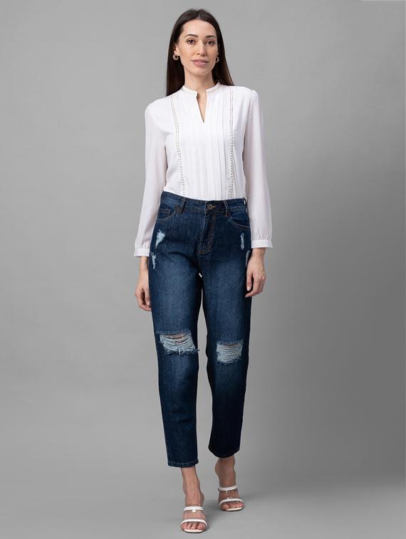 women's distress mom fit jeans - 19169674 - Standard Image - 3