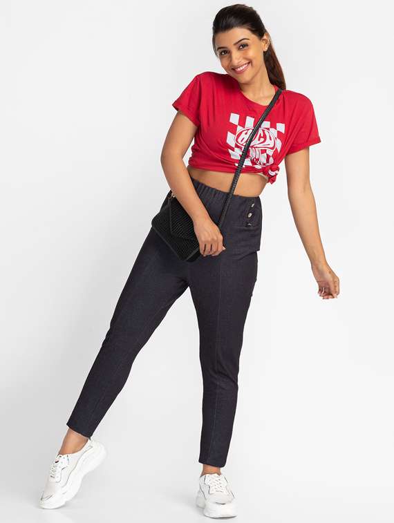 women solid high rise jegging - 19169684 -  Standard Image - 3