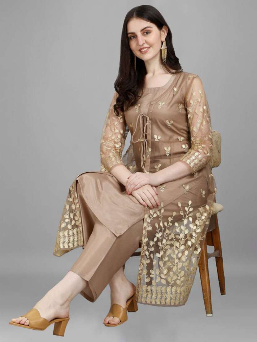 gold printed kurta pant set with ethnic jacket - 19170361 -  Standard Image - 3