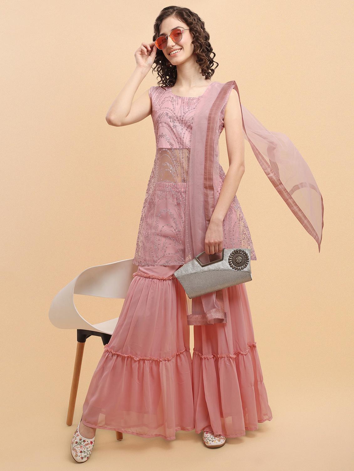 embroidered kurta sharara set with dupatta - 19170375 - Zoom Image - 0