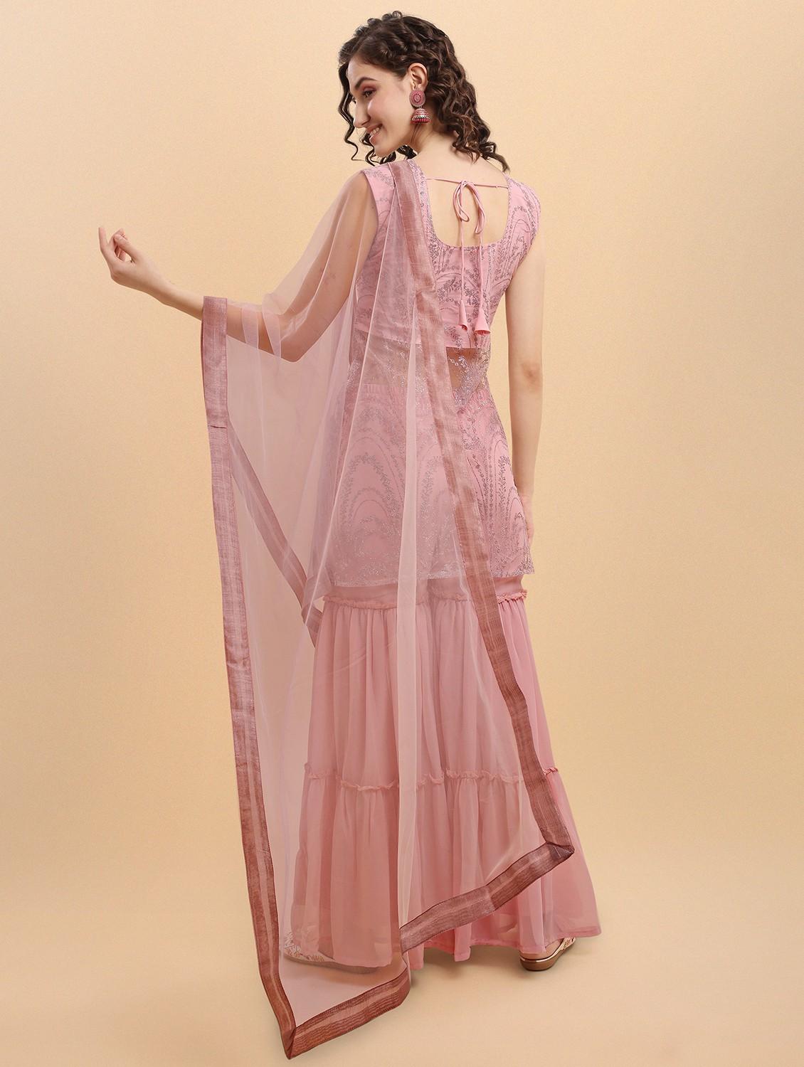 embroidered kurta sharara set with dupatta - 19170375 - Standard Image - 3
