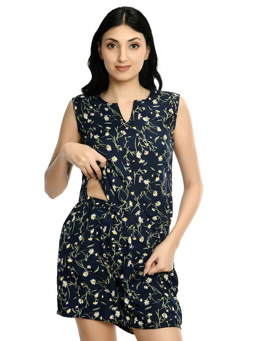navy blue printed nightwear set - 19170936 -  Standard Image - 0