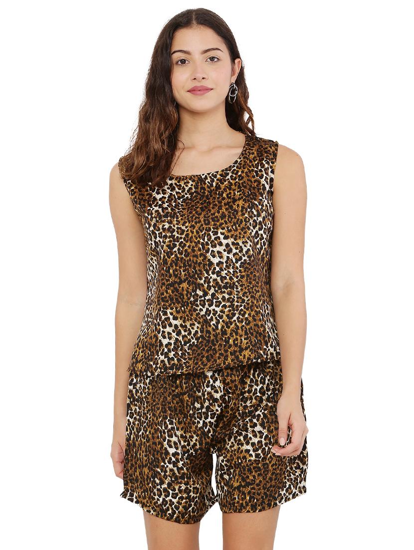 women animal printed nightwear shorts set