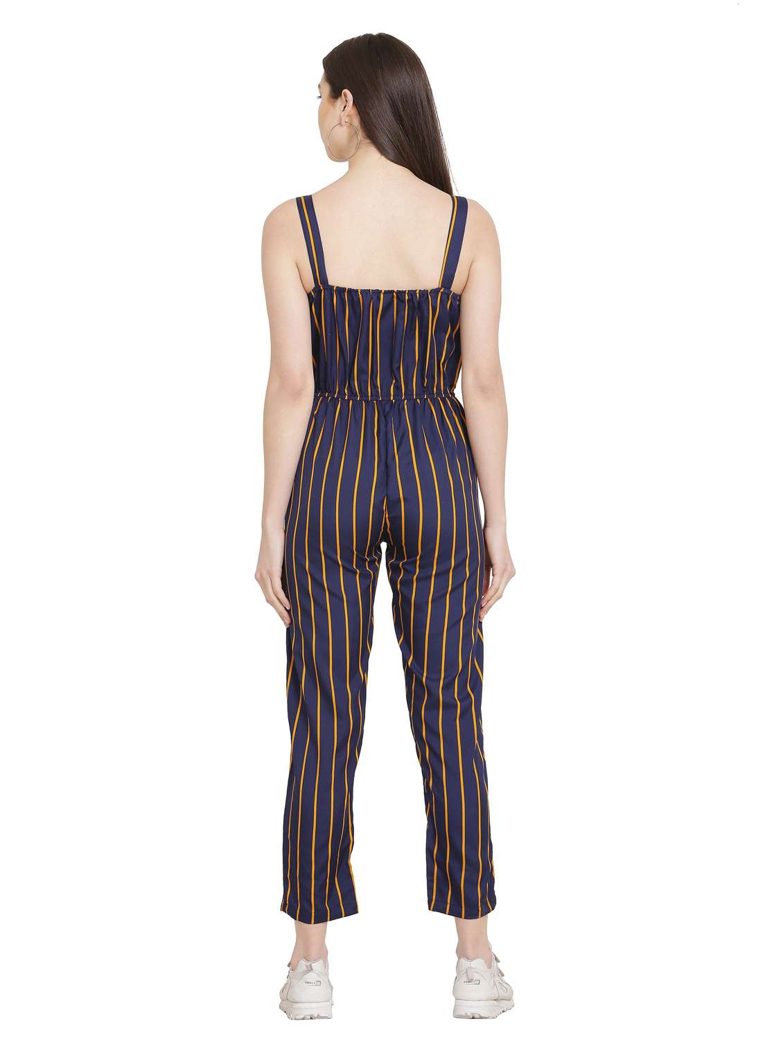 dark blue striped knee length jumpsuit - 19171530 - Standard Image - 3