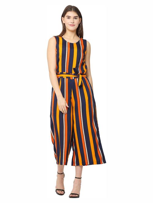 orange printed knee length jumpsuit - 19171550 - Standard Image - 0
