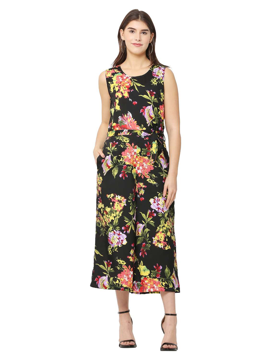 yellow printed knee length jumpsuit - 19171552 - Zoom Image - 0