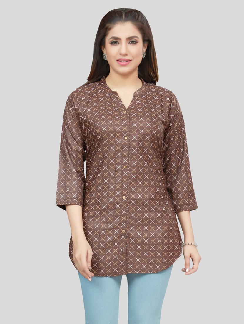 brown cotton blend straight kurti - 19172752 - Zoom Image - 0