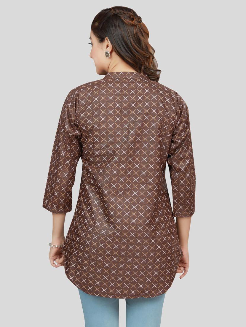 brown cotton blend straight kurti - 19172752 - Standard Image - 3