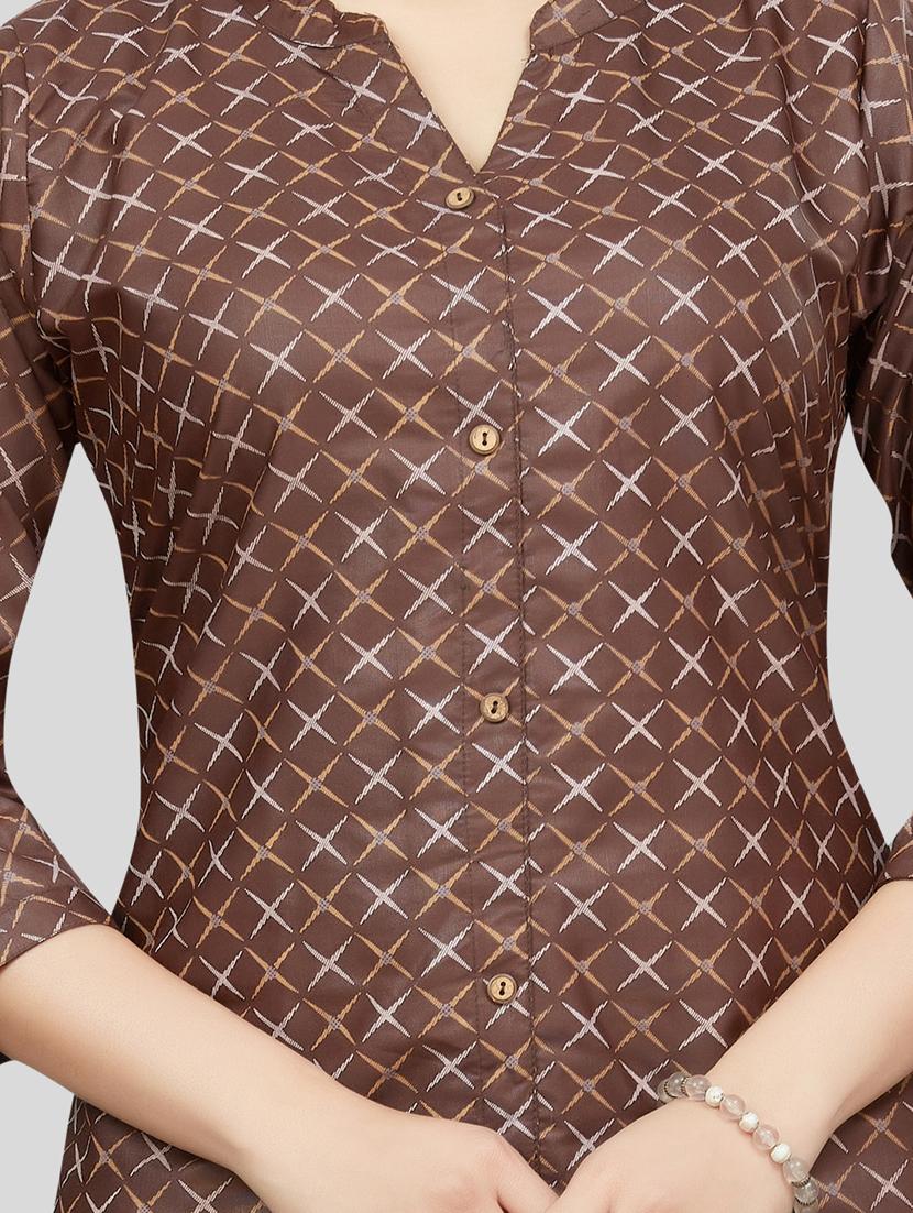 brown cotton blend straight kurti - 19172752 - Standard Image - 5