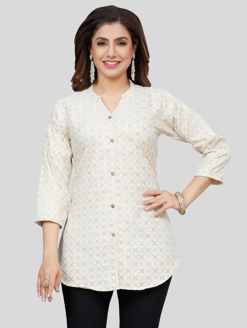 cream cotton blend straight kurti - 19172753 -  Zoom Image - 0