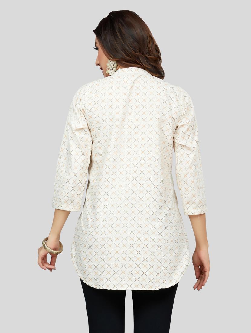 cream cotton blend straight kurti - 19172753 - Standard Image - 3