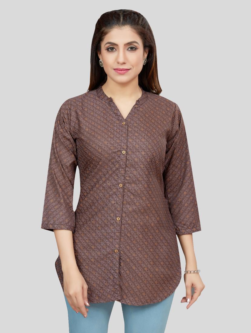 brown cotton blend straight kurti - 19172754 - Zoom Image - 0
