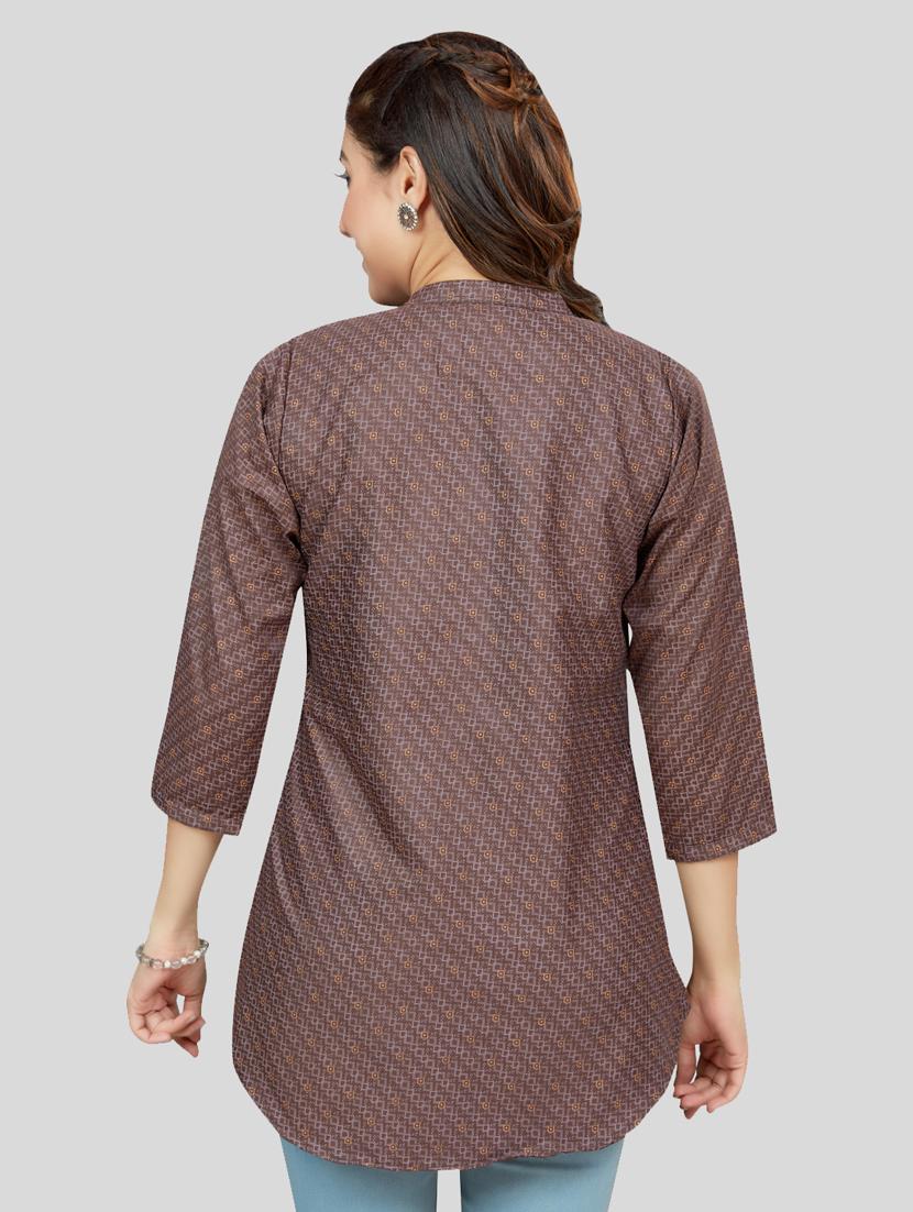 brown cotton blend straight kurti - 19172754 - Standard Image - 3
