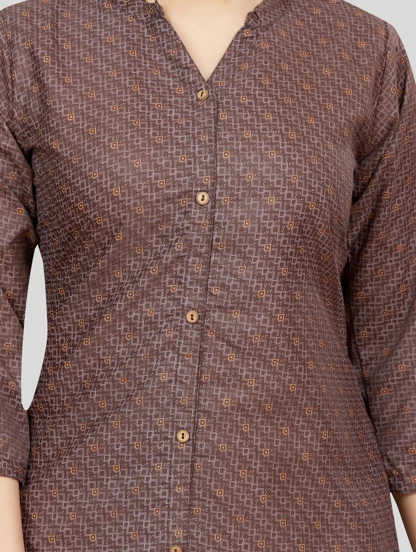 brown cotton blend straight kurti - 19172754 - Standard Image - 5