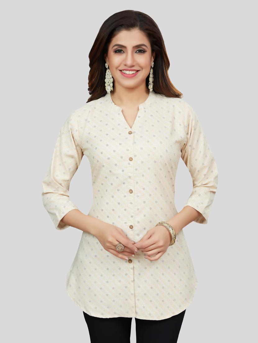 cream cotton blend straight kurti - 19172755 -  Zoom Image - 0