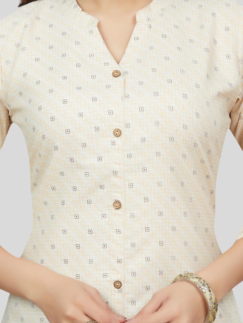 cream cotton blend straight kurti - 19172755 - Standard Image - 5