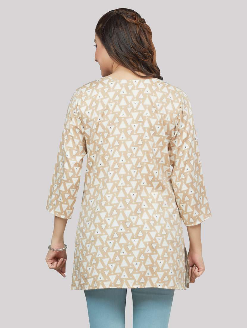 Beige Rayon Straight Kurti - 19172764 -  Standard Image - 3