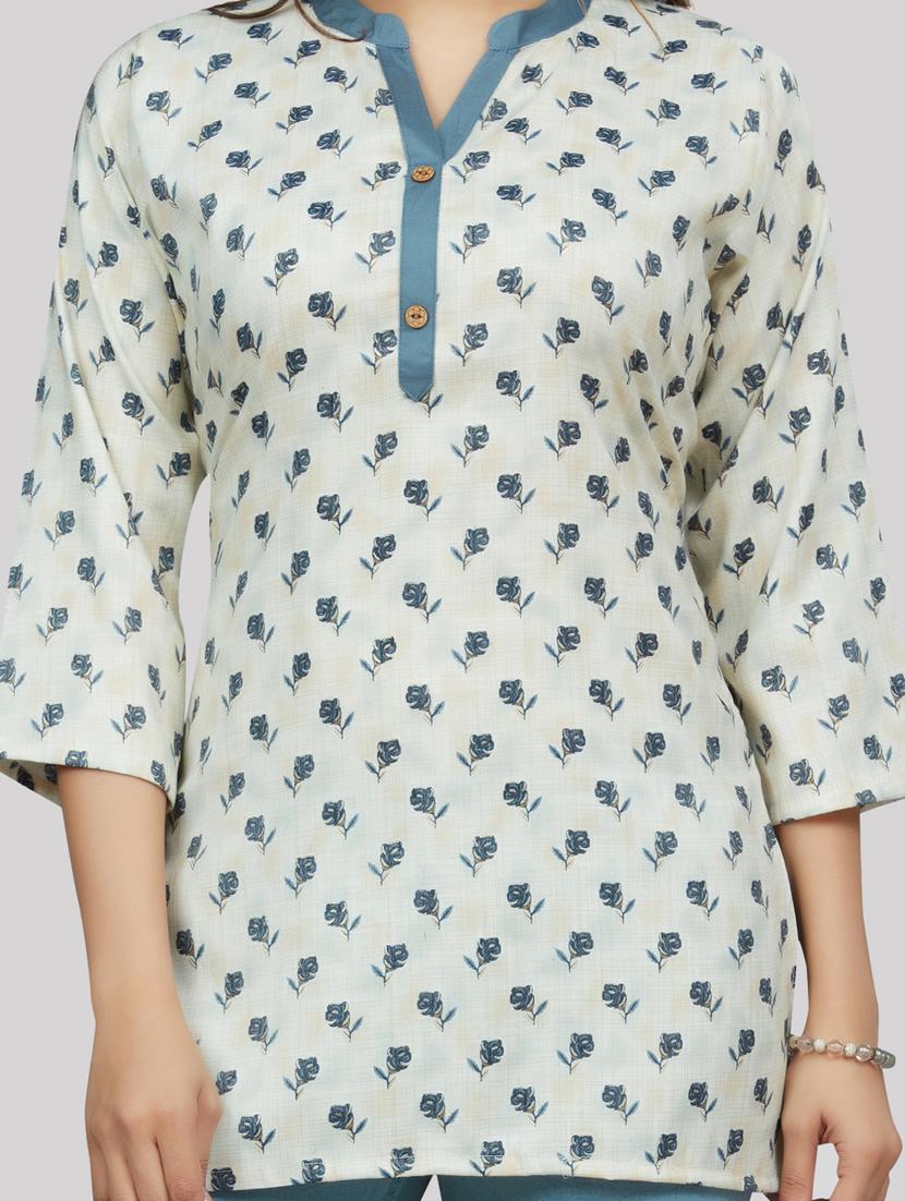 off white rayon straight kurti - 19172767 - Standard Image - 5