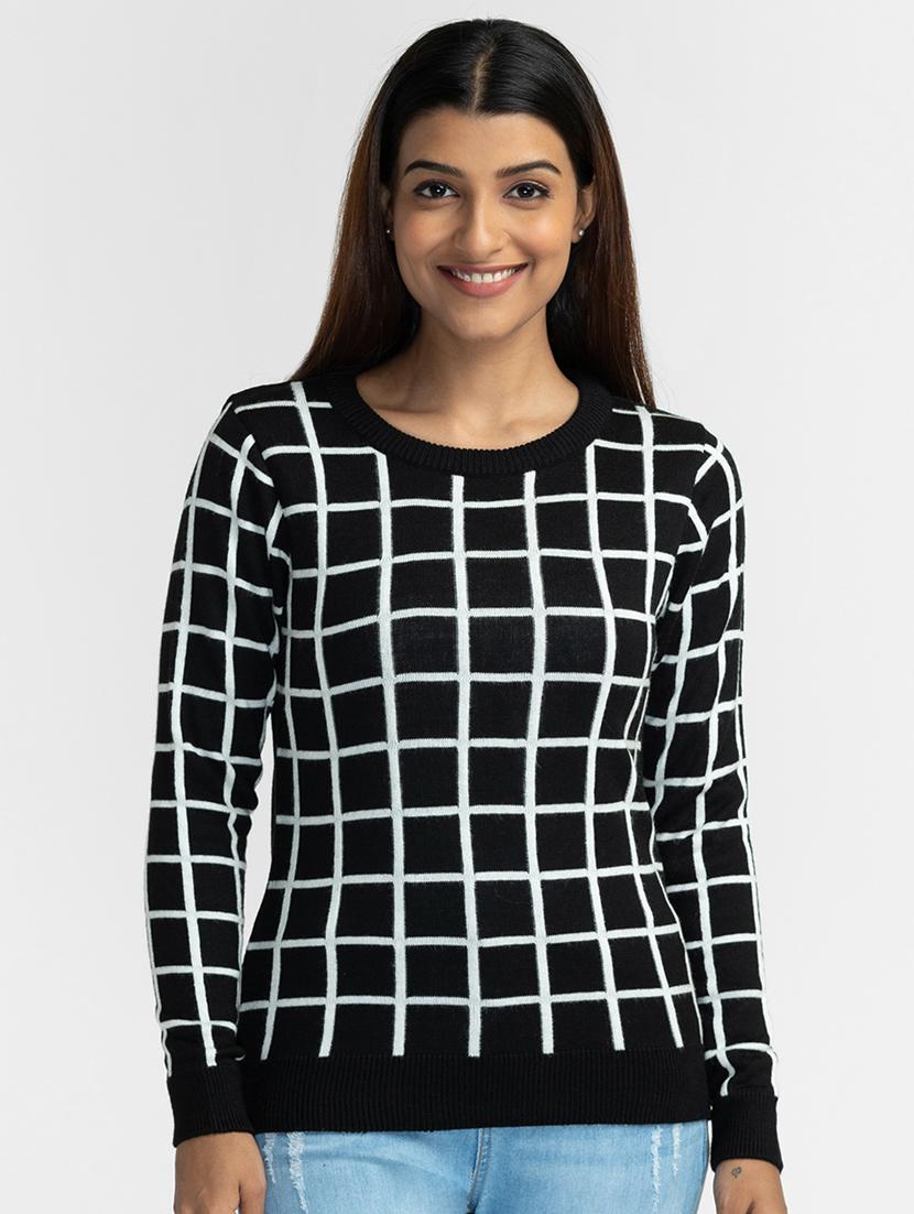 round neck checkered pullover - 19172939 - Zoom Image - 0