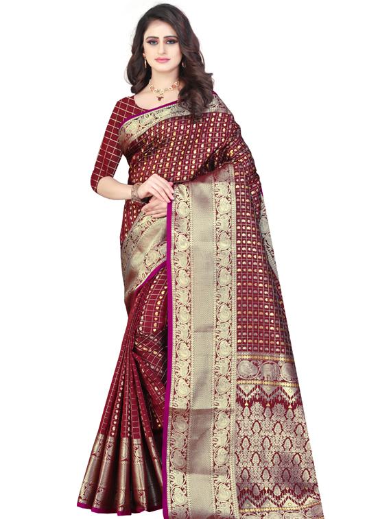maroon art silk kanjivaram saree with blouse - 19173016 -  Zoom Image - 0