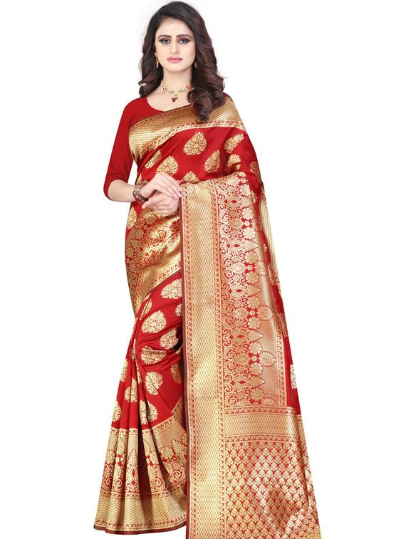 red art silk kanjivaram saree with blouse - 19173024 -  Zoom Image - 0